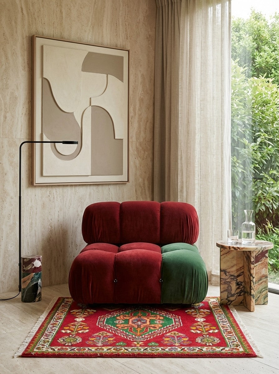 Gashgai — Hand-knotted, 51x50 cm, Red, 100% Virgin Wool | Detail view