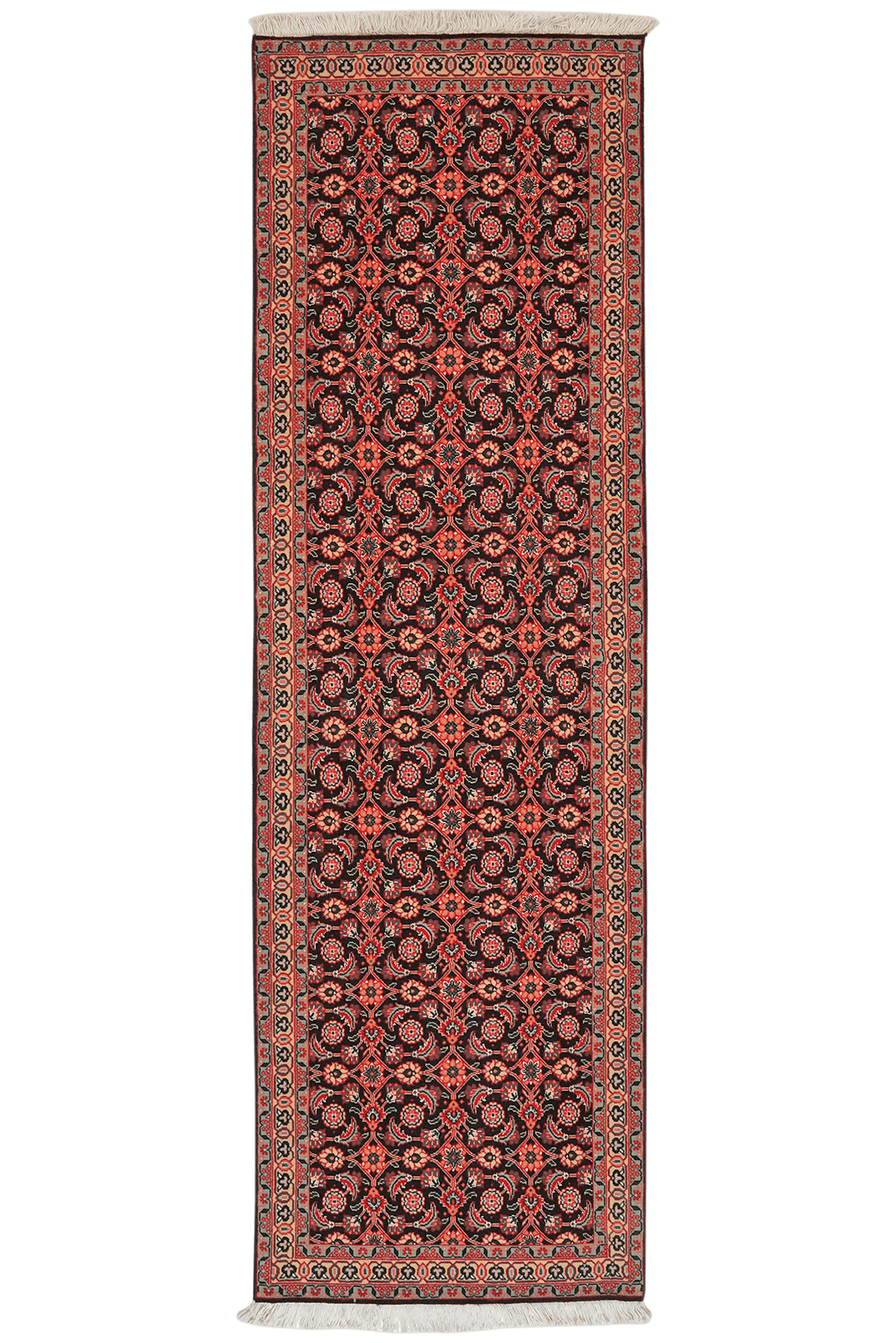 Tabriz 50 Raj — Hand-knotted, 63x203 cm, Black, 100% Virgin Wool | Main view