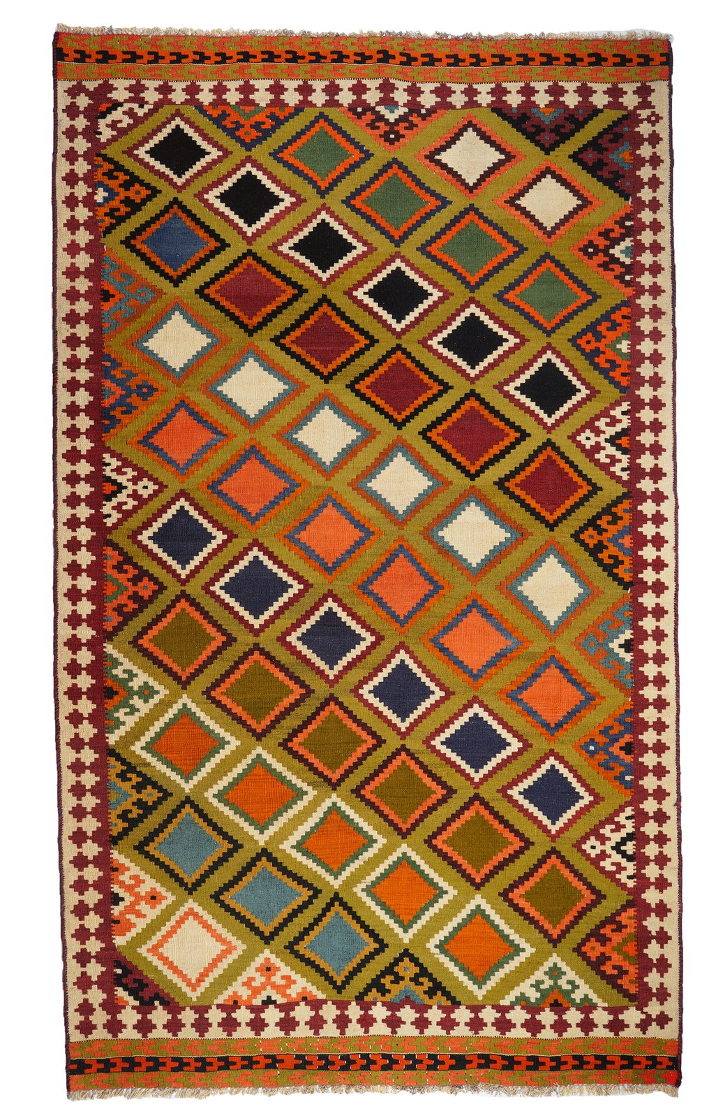 Kelim Gashgai Old — Handmade, 140x264 cm, Green, 100% Virgin Wool | Main view