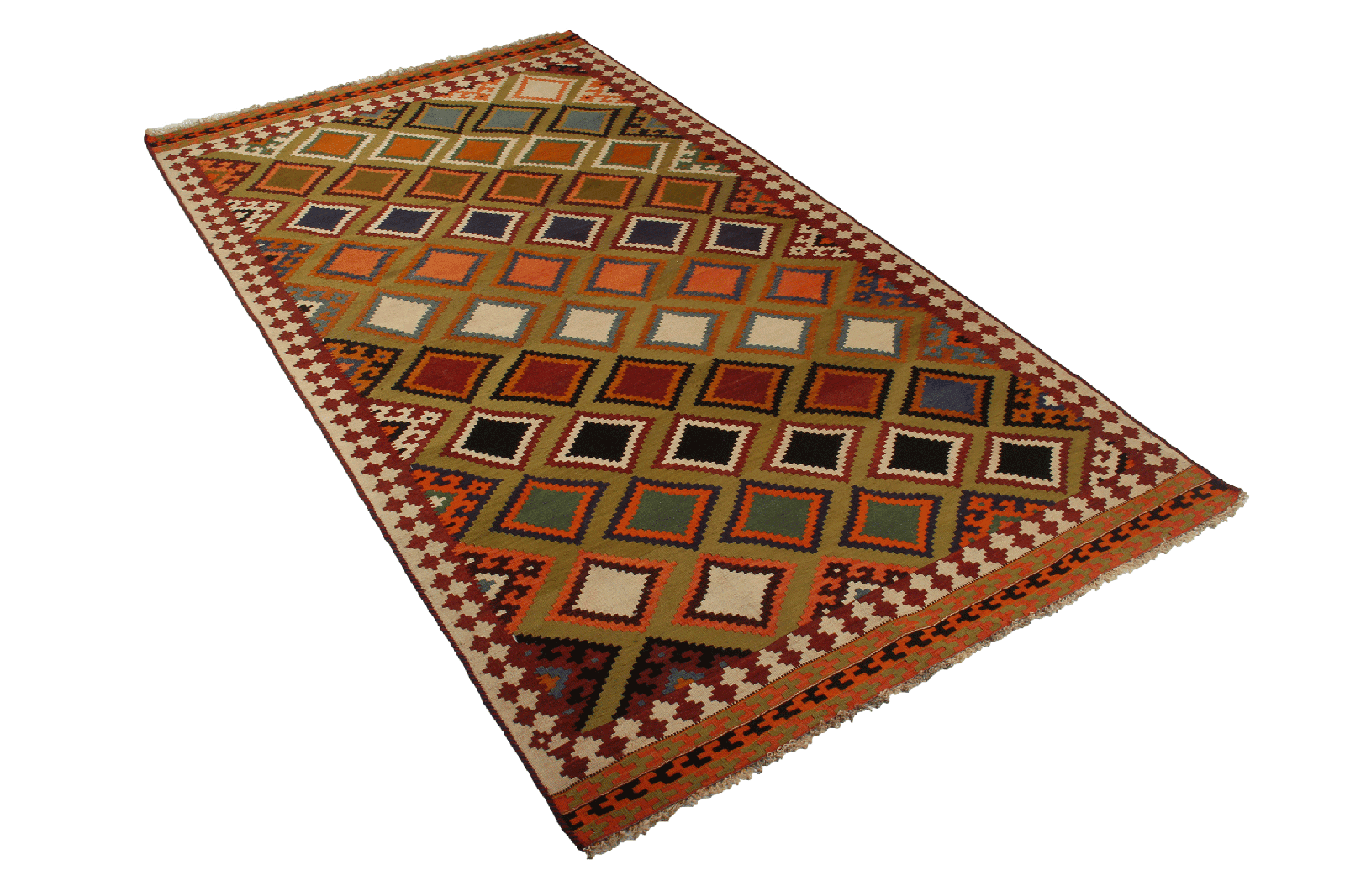 Kelim Gashgai Old — Handmade, 140x264 cm, Green, 100% Virgin Wool | View 6