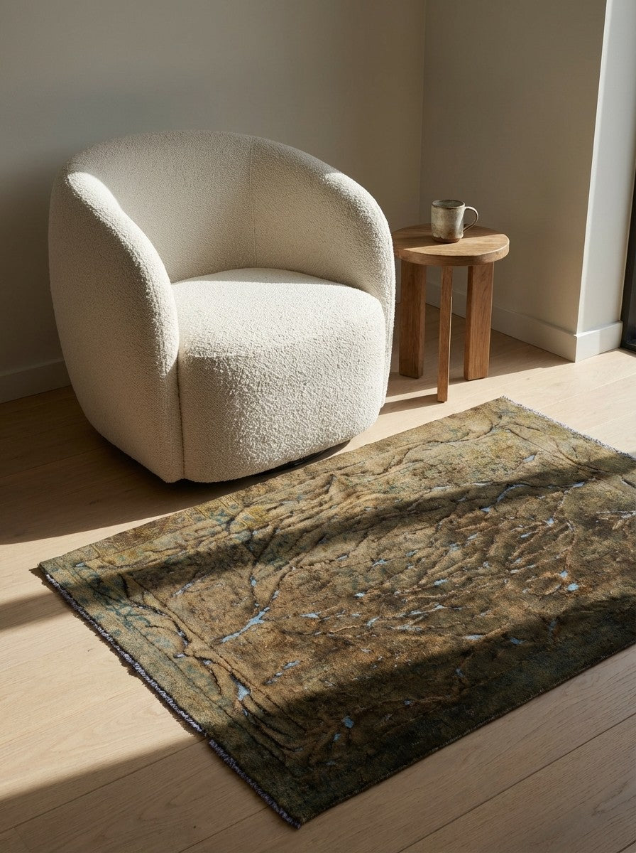 Vintage — Hand-knotted, 112x170 cm, Green, 100% Virgin Wool | Detail view