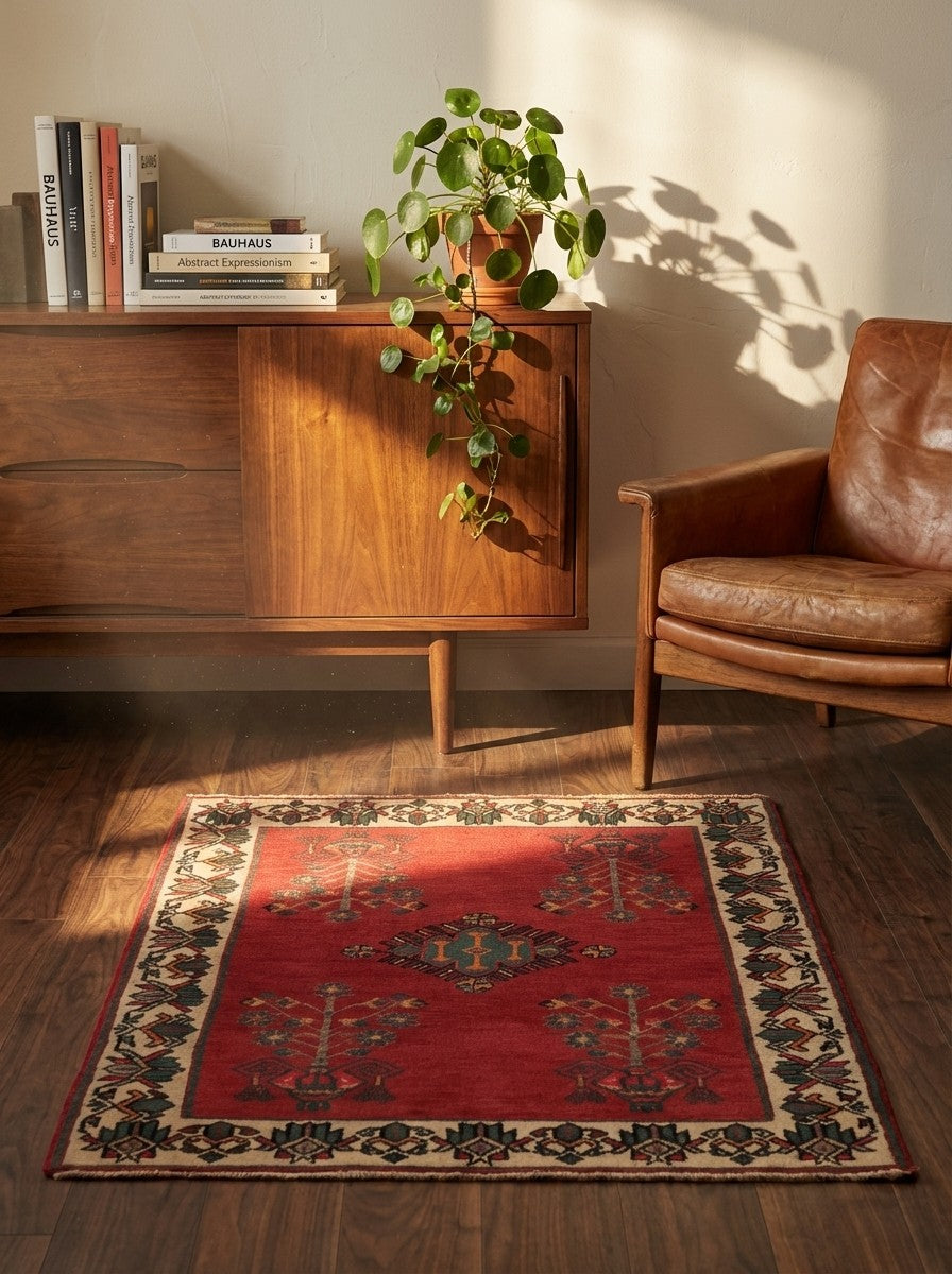 Afshar — Hand-knotted, 71x111 cm, Red, 100% Virgin Wool | Back view