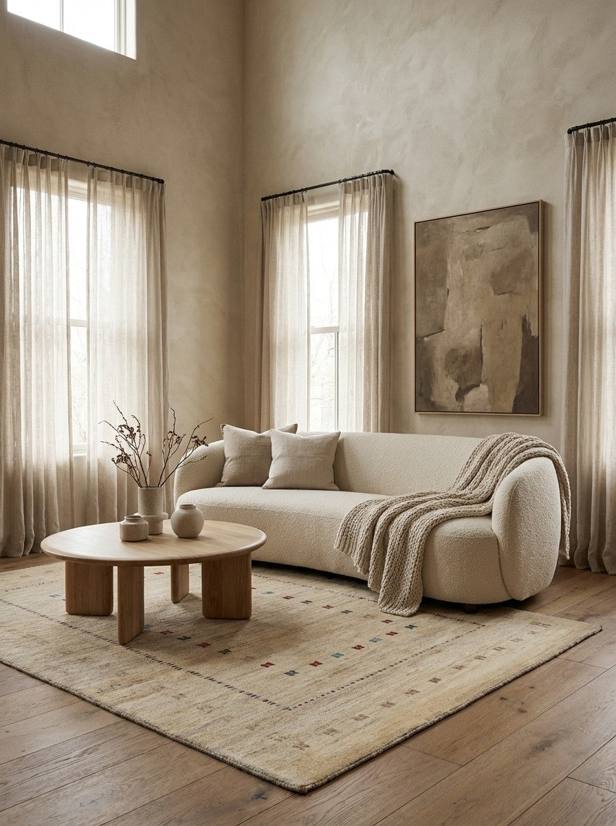 Rizbaf — Hand-knotted, 125x181 cm, Beige, 100% Virgin Wool | Detail view