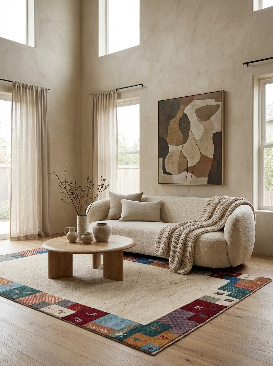 Rizbaf — Hand-knotted, 122x194 cm, Beige, 100% Virgin Wool | Detail view