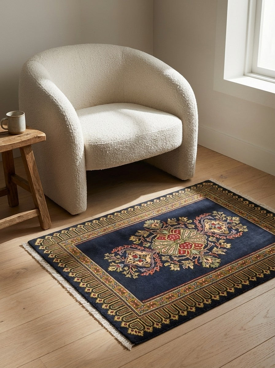 Kashmar — Hand-knotted, 84x68 cm, Blue, 100% Virgin Wool | Detail view