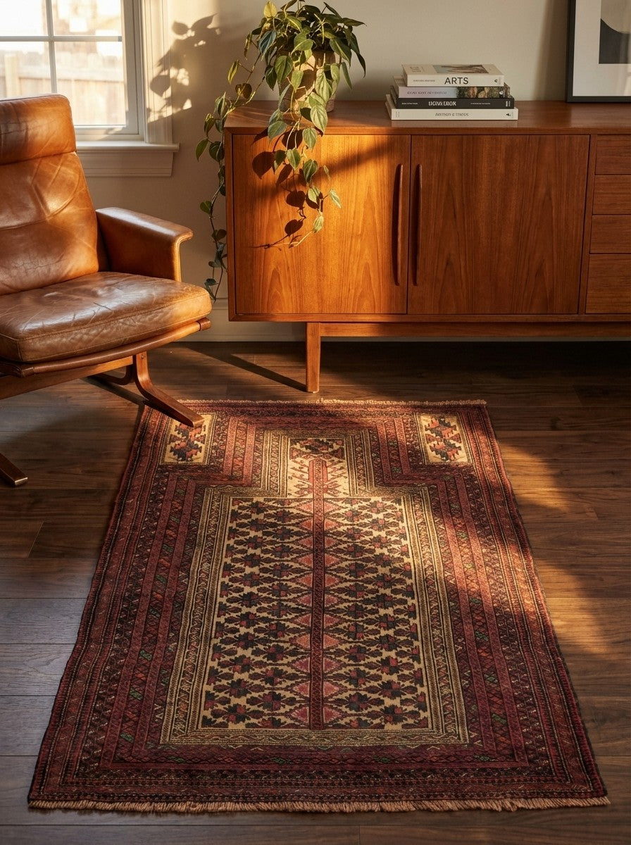 Belutch — Hand-knotted, 104x159 cm, Multicolor, 100% Virgin Wool | Back view