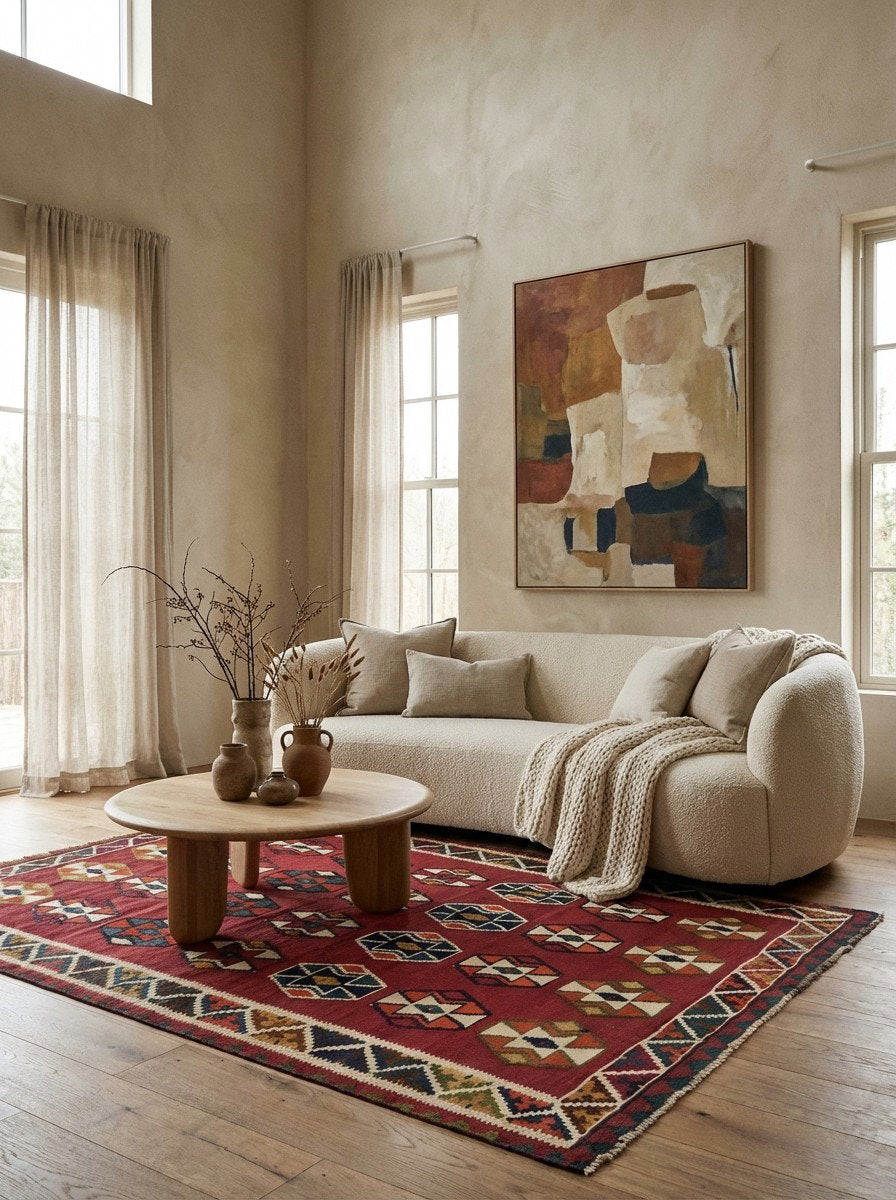 Kelim Gashgai Old — Handgefertigt, 232x147 cm, Beige, 100% Virgin Wool | Detail view