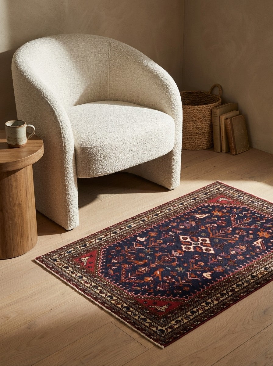 Nasrabad — Hand-knotted, 81x128 cm, Blue, 100% Virgin Wool | Detail view