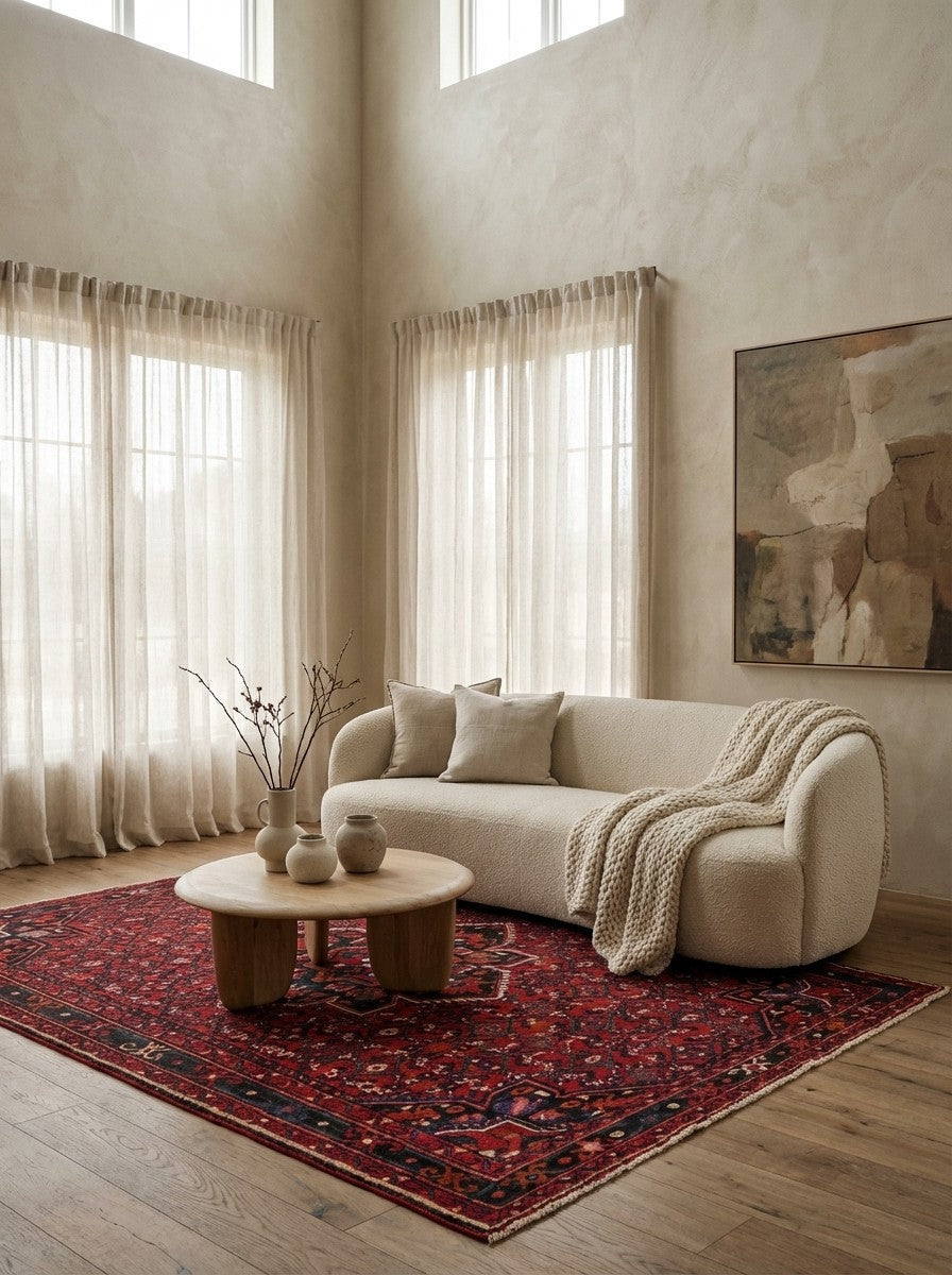 Hosseinabad — Hand-knotted, 169x223 cm, Red, 100% Virgin Wool | Detail view