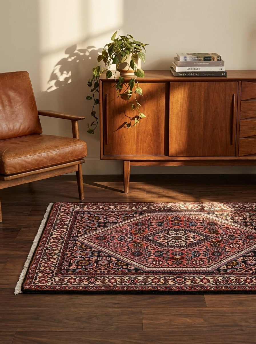 Bidjar Zandjan — Hand-knotted, 68x104 cm, Red, 100% Virgin Wool | Back view