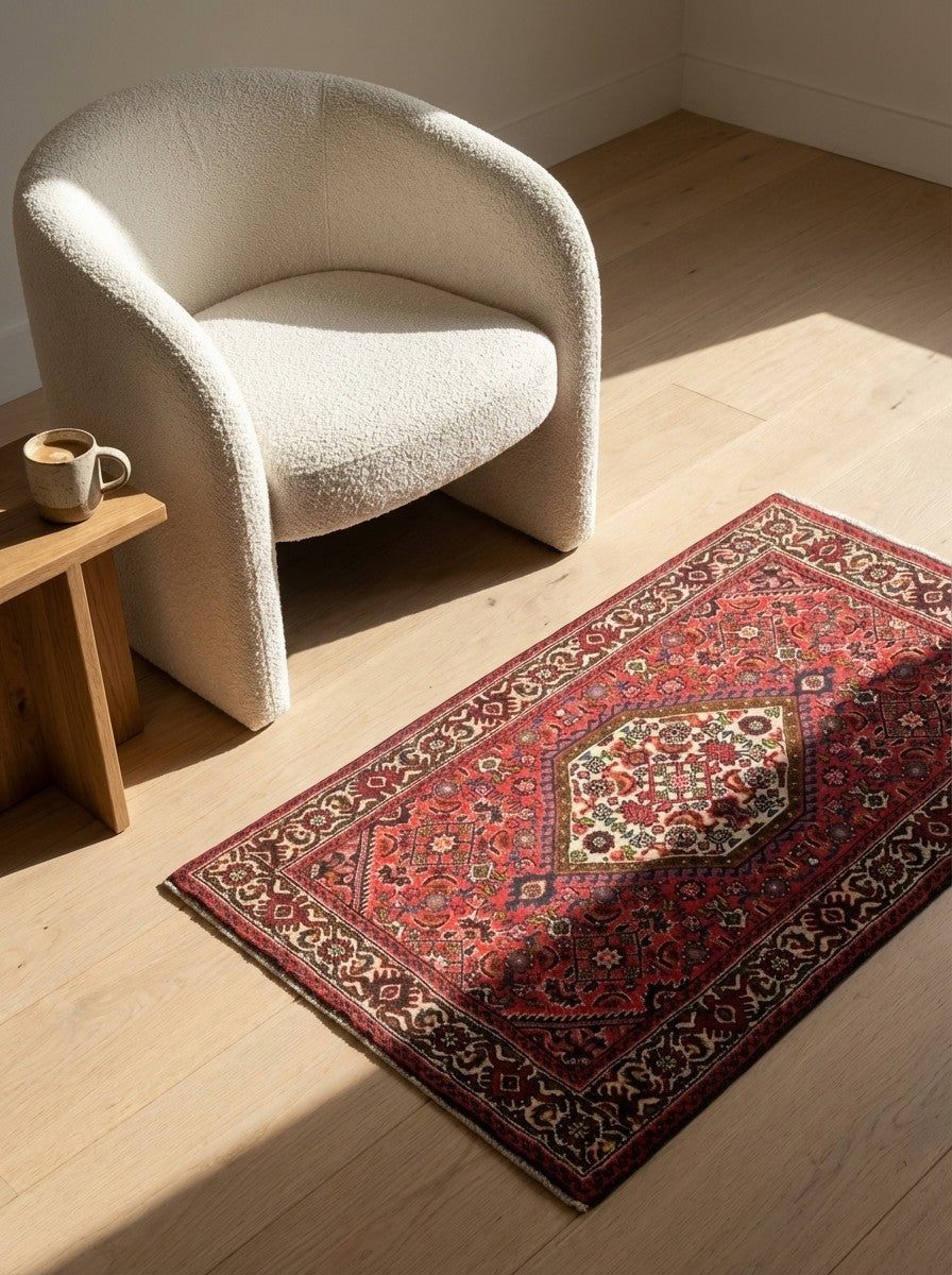 Bidjar Zandjan — Hand-knotted, 63x101 cm, Red, 100% Virgin Wool | Detail view