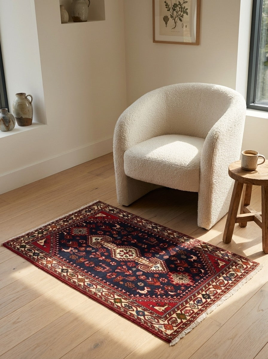 Nasrabad — Hand-knotted, 82x132 cm, Blue, 100% Virgin Wool | Detail view