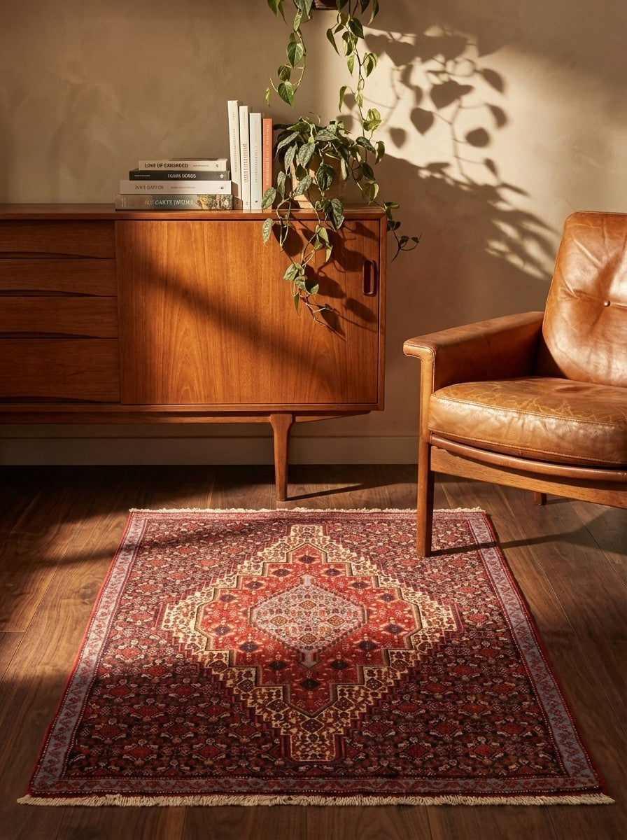Senneh — Hand-knotted, 78x114 cm, Beige, 100% Virgin Wool | Back view