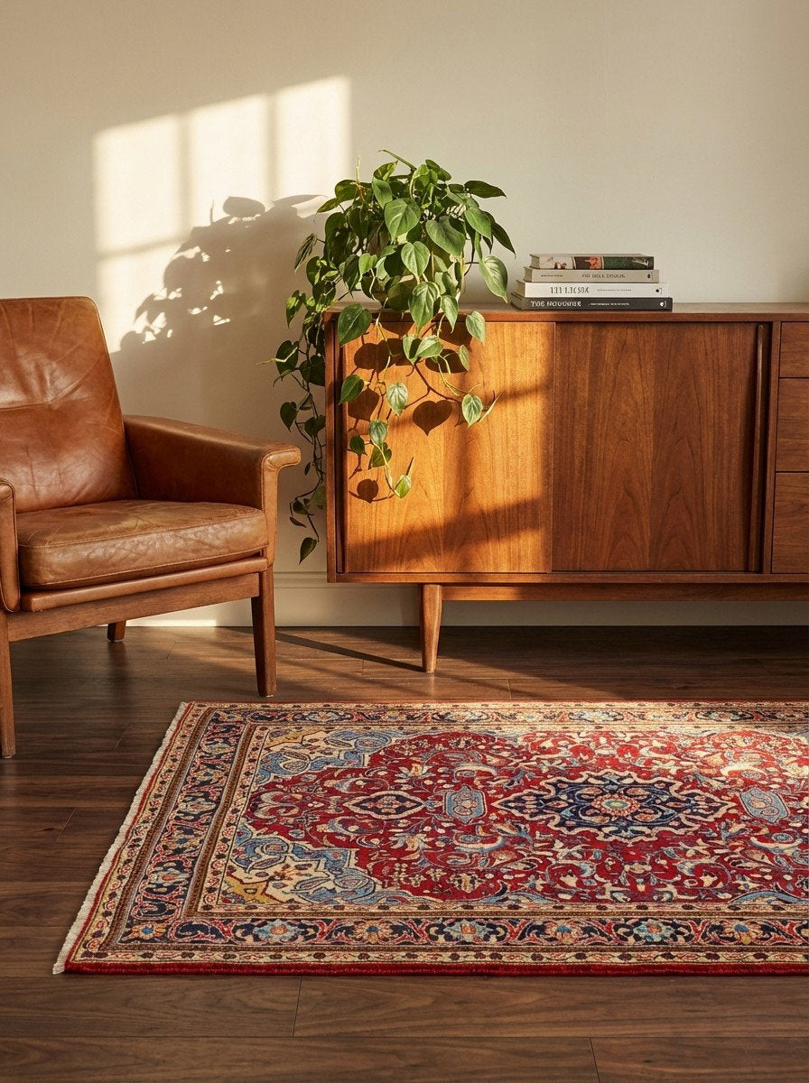 Sarough — Handgefertigt, 163x107 cm, Blau, 100% Virgin Wool | Back view