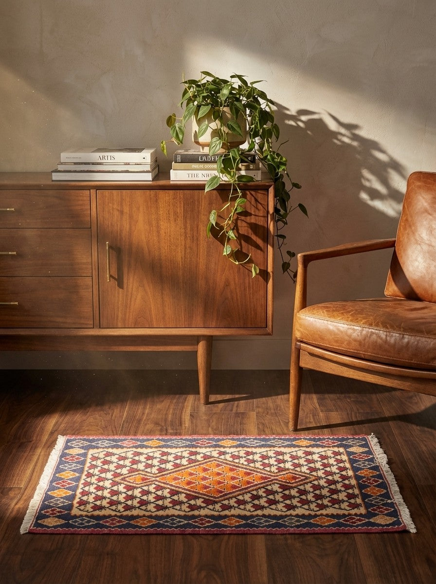 Kelim Senneh — Handmade, 60x86 cm, Beige, 100% Virgin Wool | Back view