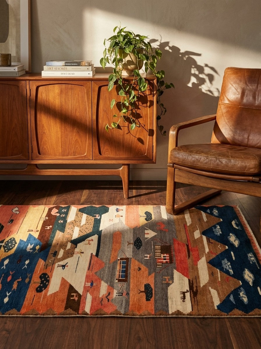 Rizbaf — Hand-knotted, 105x155 cm, Multicolor, 100% Virgin Wool | Back view
