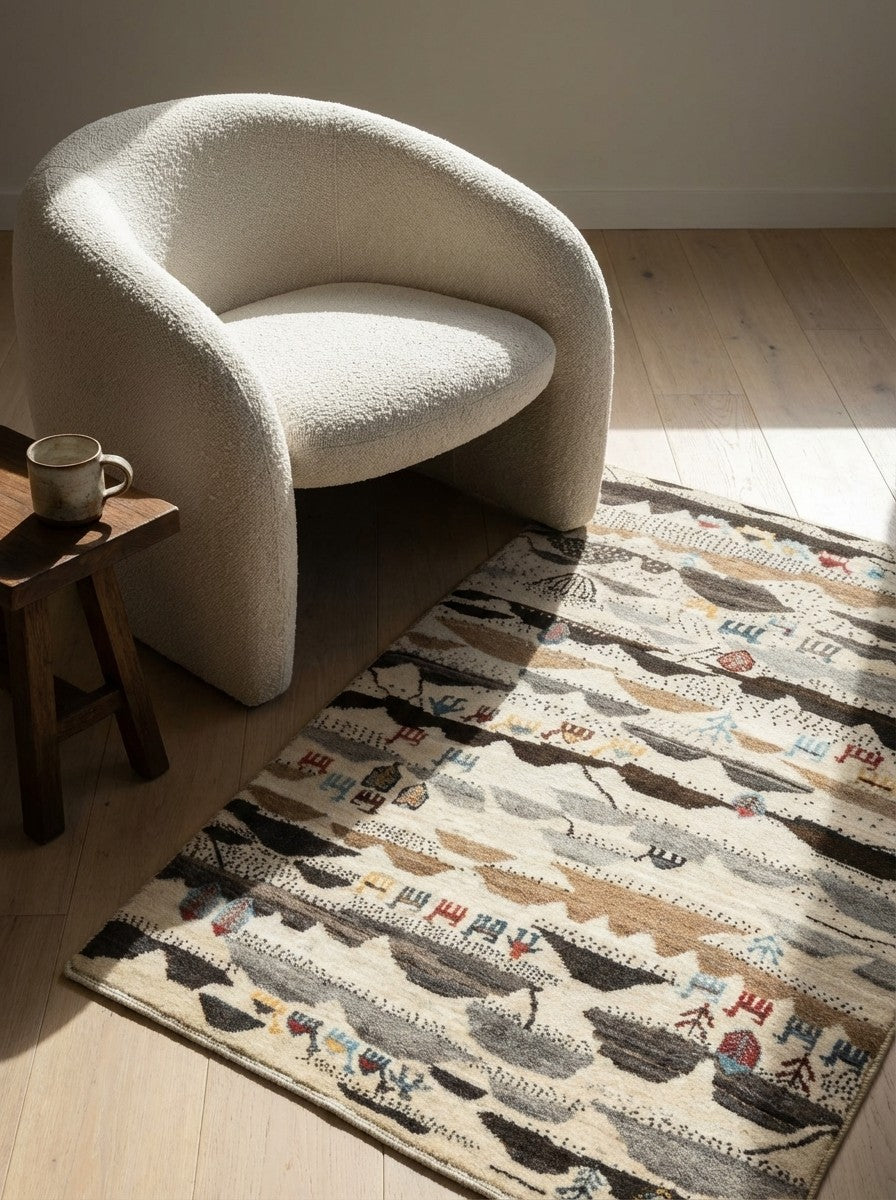Rizbaf — Hand-knotted, 84x131 cm, Beige, 100% Virgin Wool | Detail view