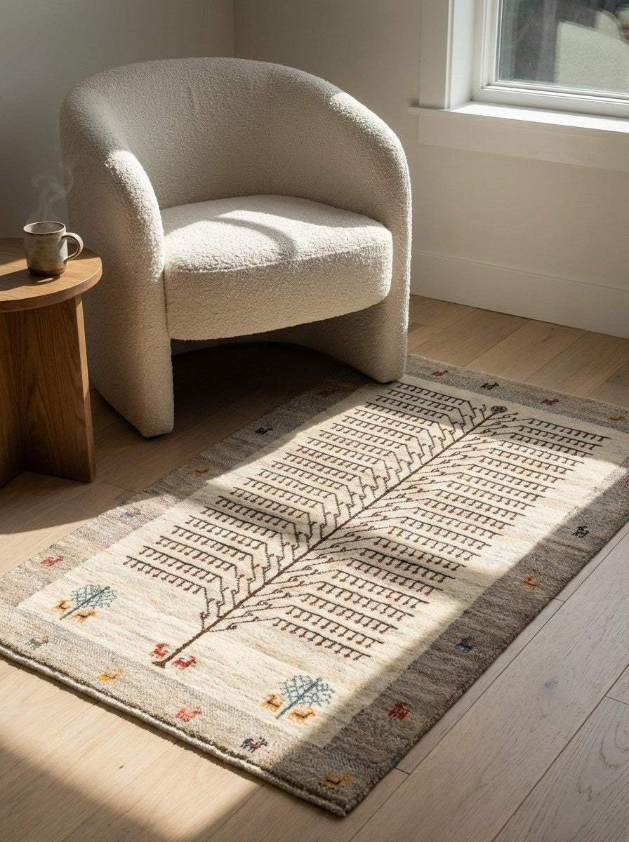 Rizbaf — Hand-knotted, 78x133 cm, Beige, 100% Virgin Wool | Detail view