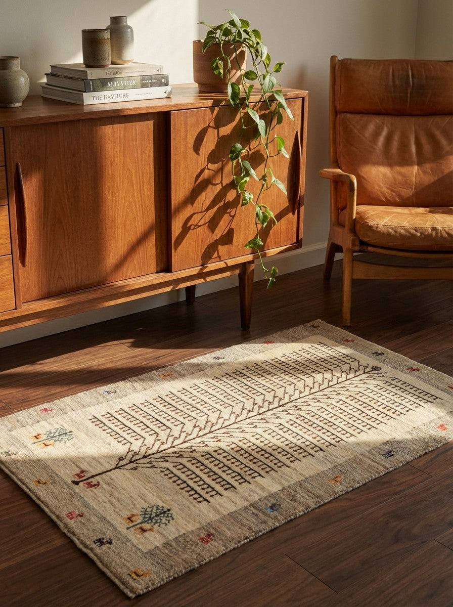 Rizbaf — Hand-knotted, 78x133 cm, Beige, 100% Virgin Wool | Back view