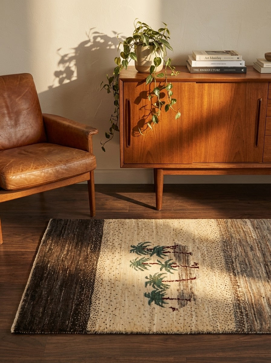 Rizbaf — Hand-knotted, 82x123 cm, Beige, 100% Virgin Wool | Back view