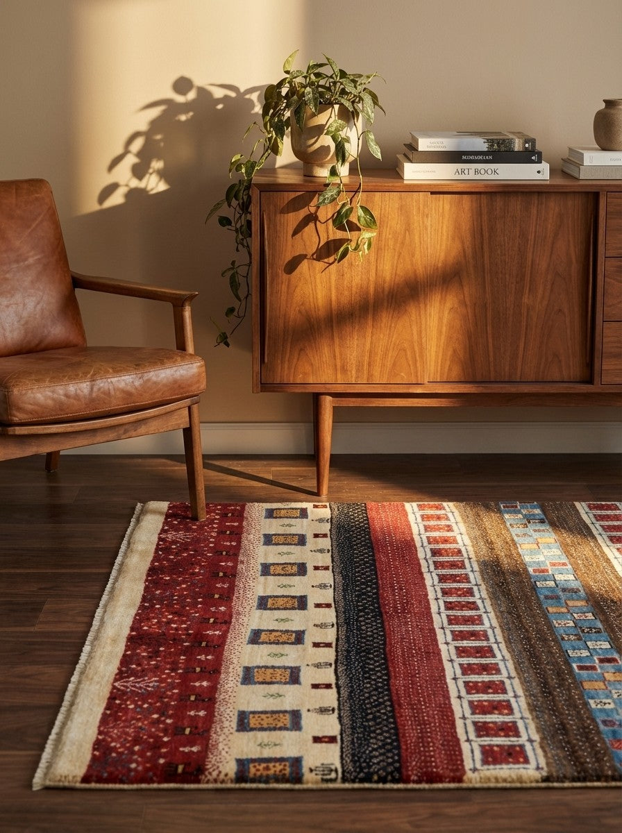Rizbaf — Hand-knotted, 102x154 cm, Multicolor, 100% Virgin Wool | Back view