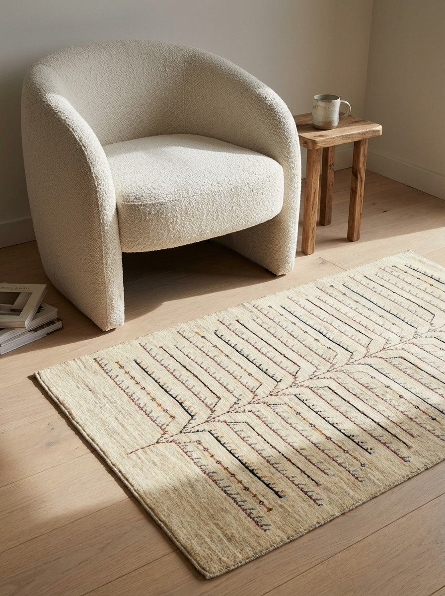 Rizbaf — Hand-knotted, 90x142 cm, Beige, 100% Virgin Wool | Detail view
