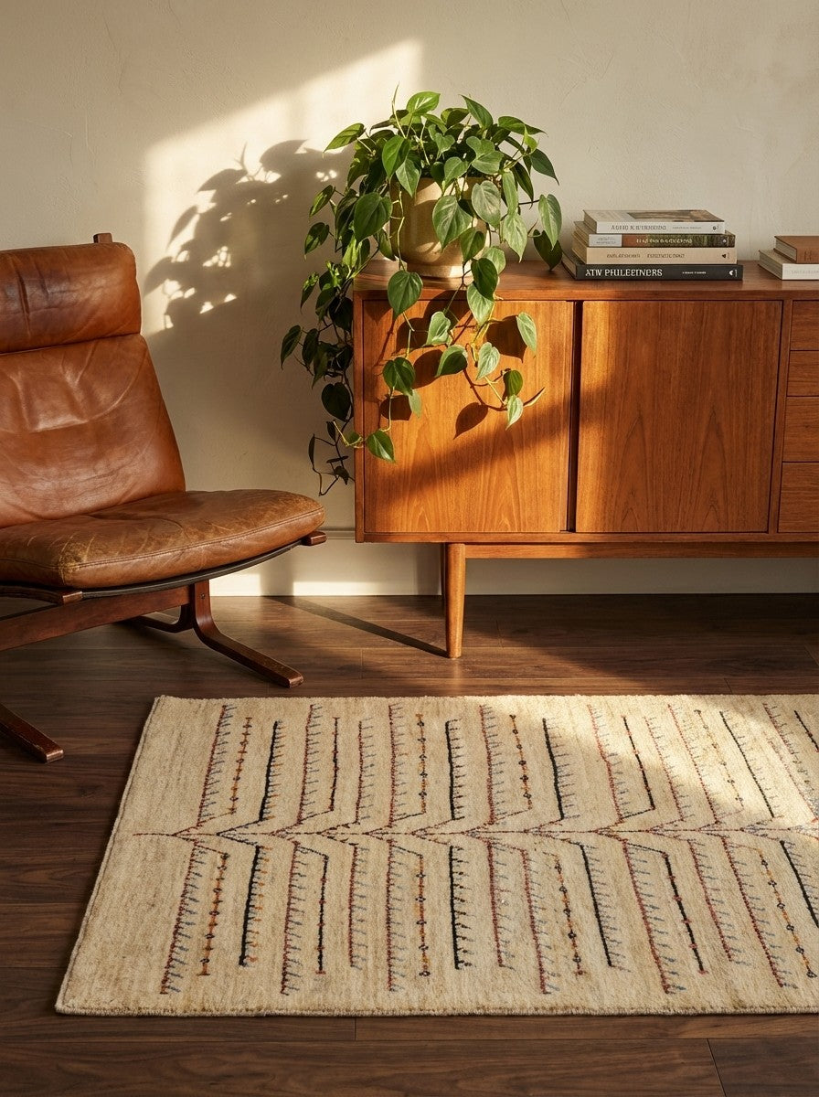 Rizbaf — Hand-knotted, 90x142 cm, Beige, 100% Virgin Wool | Back view