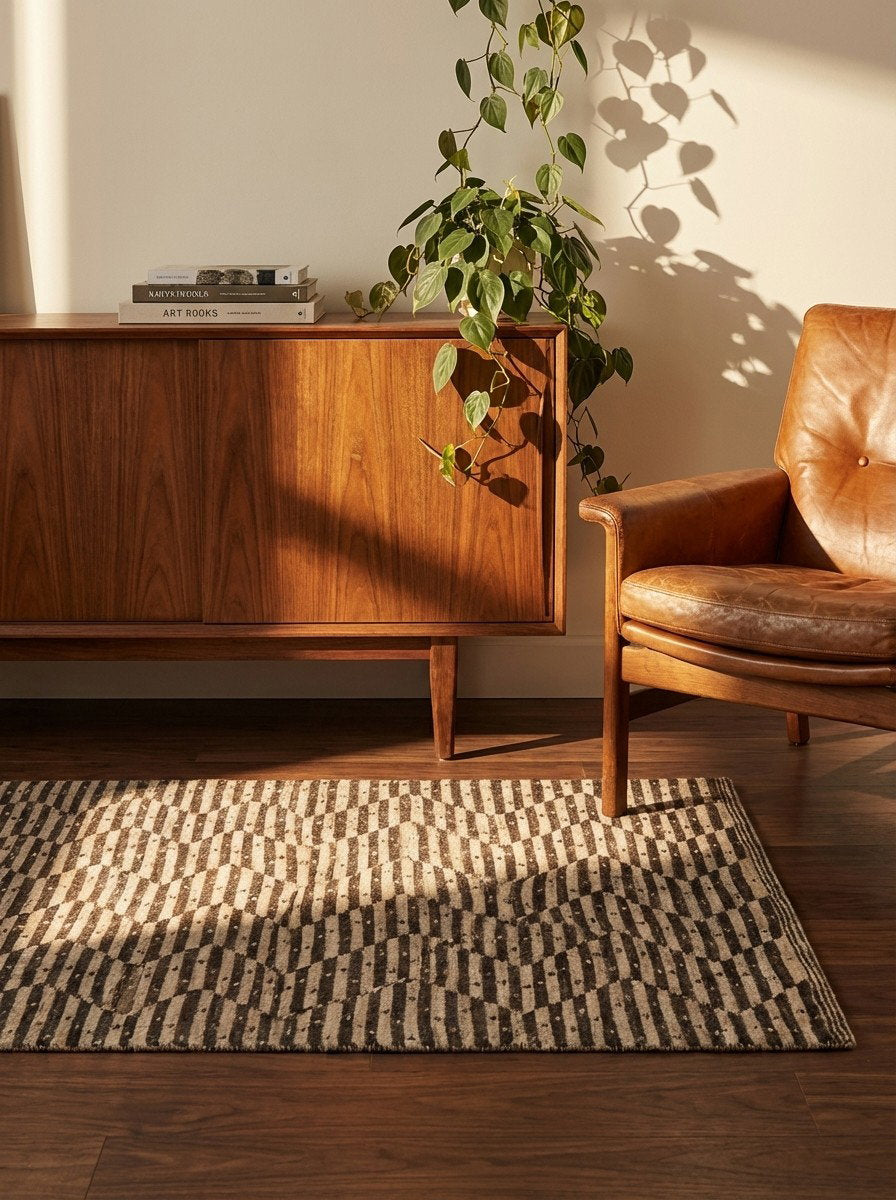 Rizbaf — Handgefertigt, 126x82 cm, Beige, 100% Virgin Wool | Back view