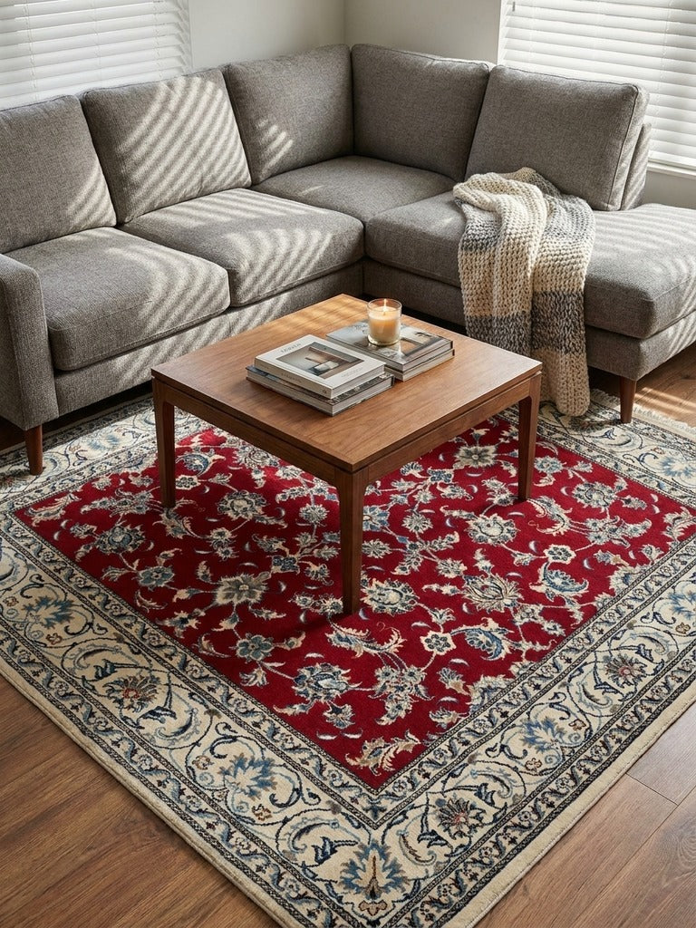 Nain 12La — Hand-knotted, 195x203 cm, Red, 100% Virgin Wool | Back view