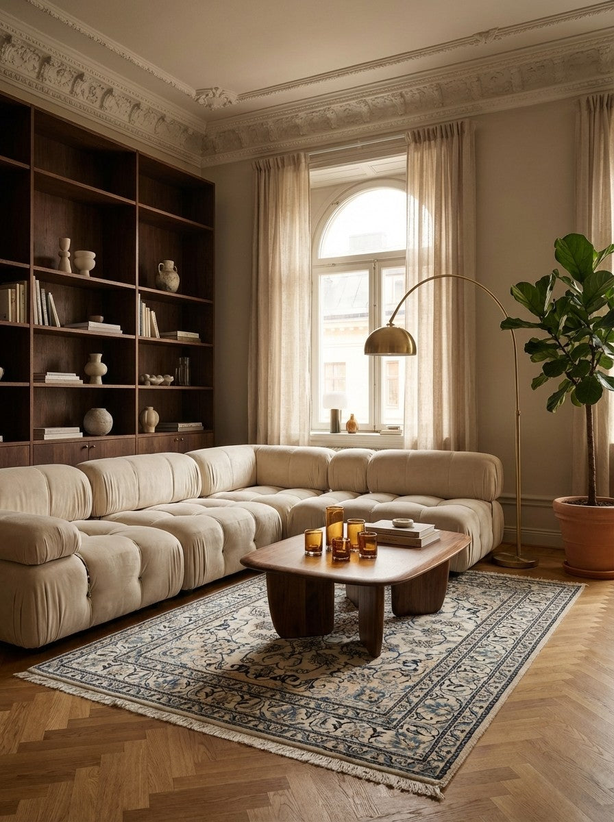 Nain 12La — Hand-knotted, 144x203 cm, Beige, 100% Virgin Wool | Back view