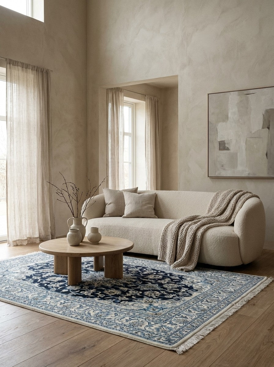 Nain 12La — Hand-knotted, 153x206 cm, Blue, 100% Virgin Wool | Detail view