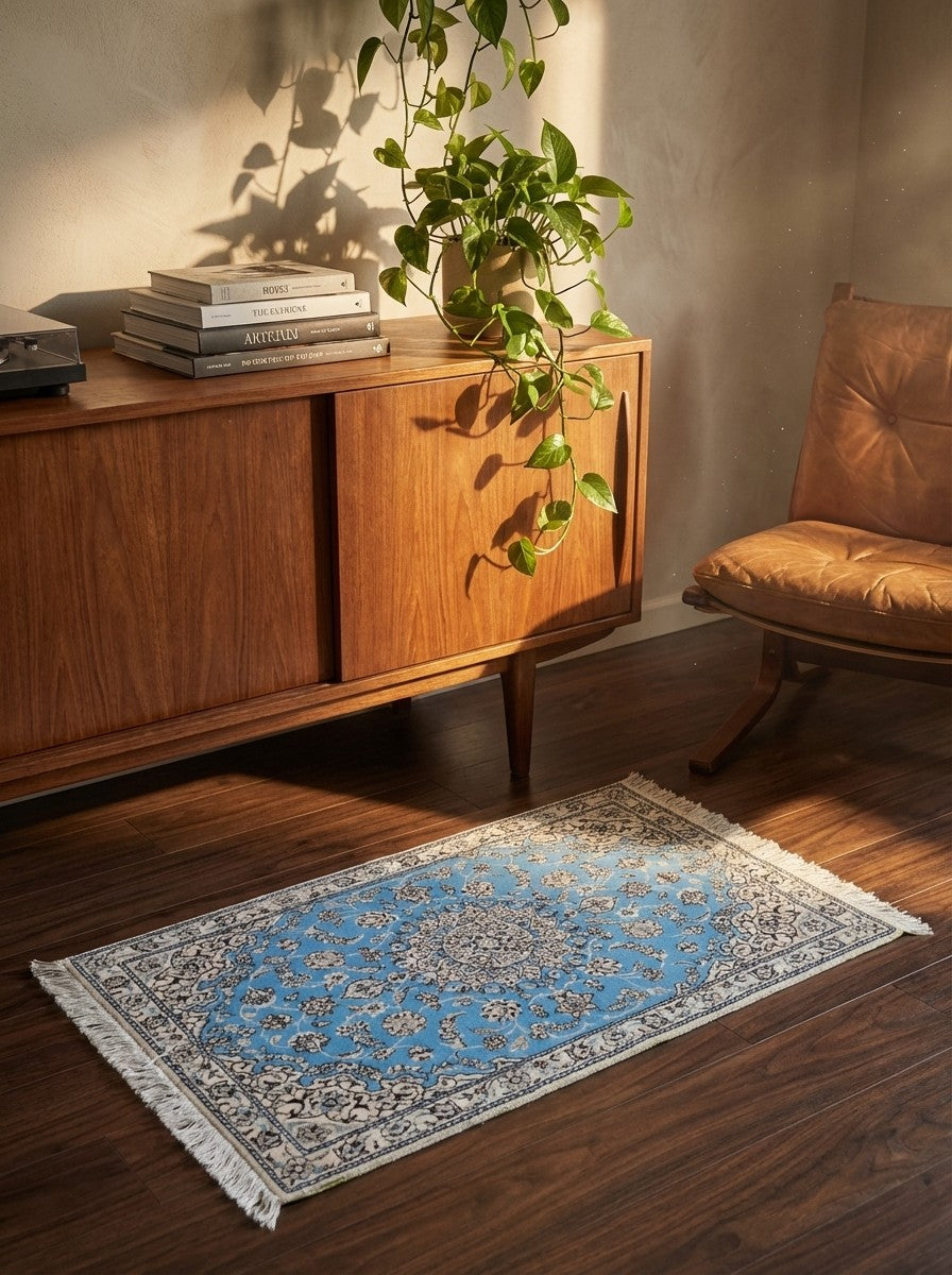 Nain 6La — Hand-knotted, 62x95 cm, Blue, 100% Virgin Wool | Back view