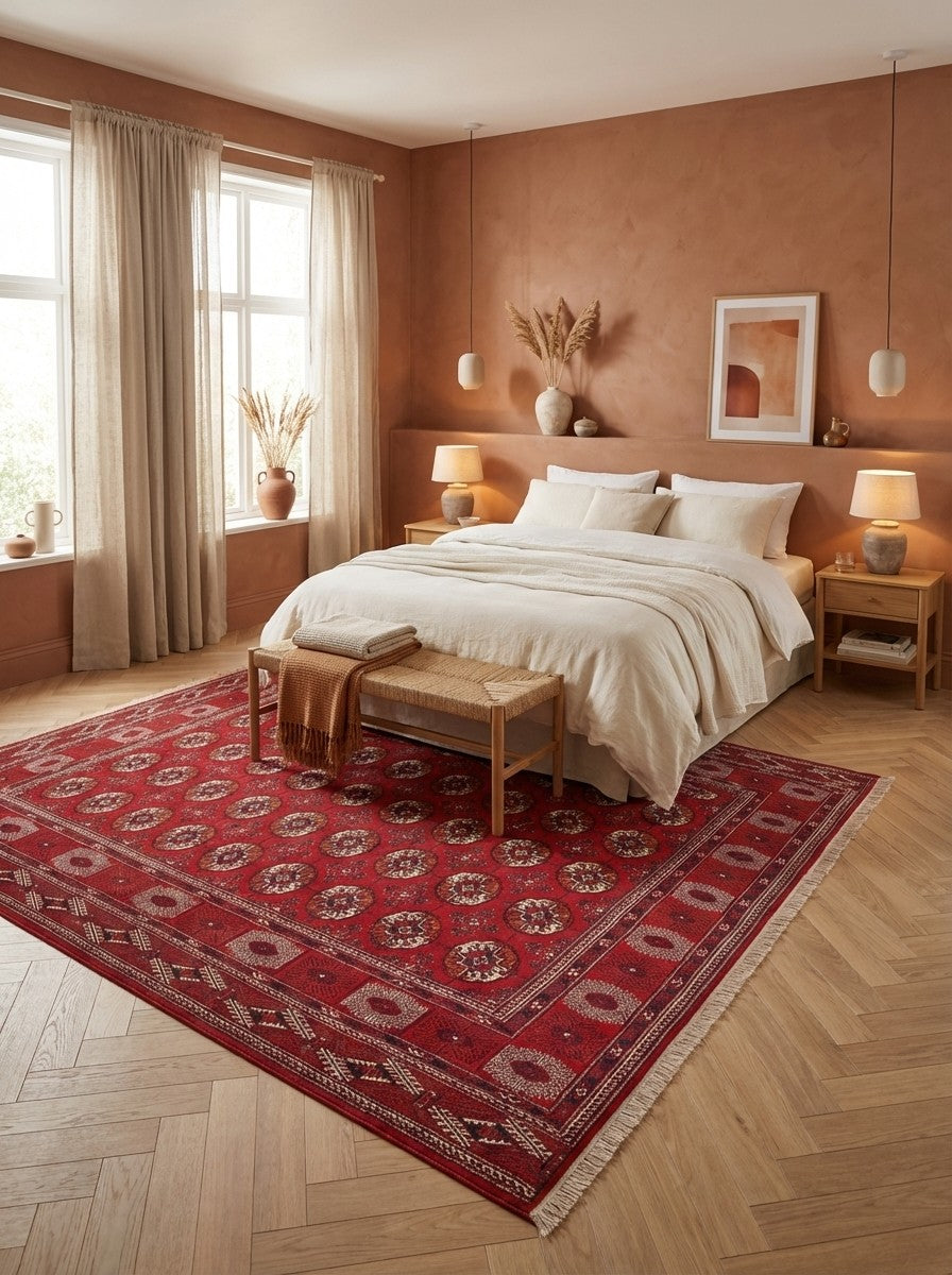 Turkman — Hand-knotted, 234x333 cm, Red, 100% Virgin Wool | Detail view