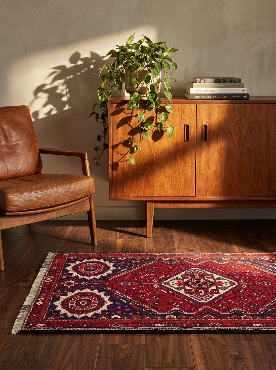 Gashgai — Hand-knotted, 112x161 cm, Red, 100% Virgin Wool | Back view
