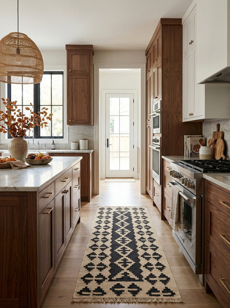 Kelim Gashgai — Handgefertigt, 198x64 cm, Beige, 100% Virgin Wool | Back view