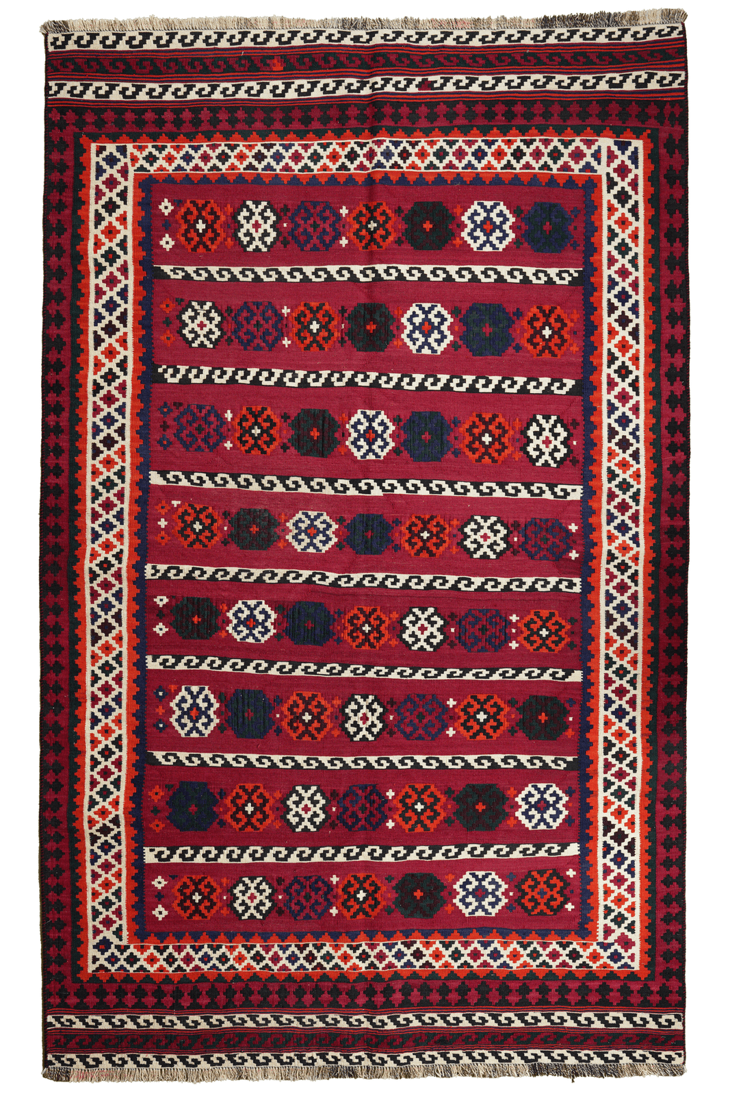 Kelim Gashgai Old — Handmade, 160x258 cm, Red, 100% Virgin Wool | Main view
