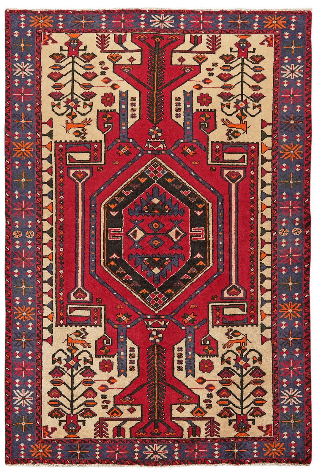 Shahsavan — Hand-knotted, 141x212 cm, Red, 100% Virgin Wool | Main view