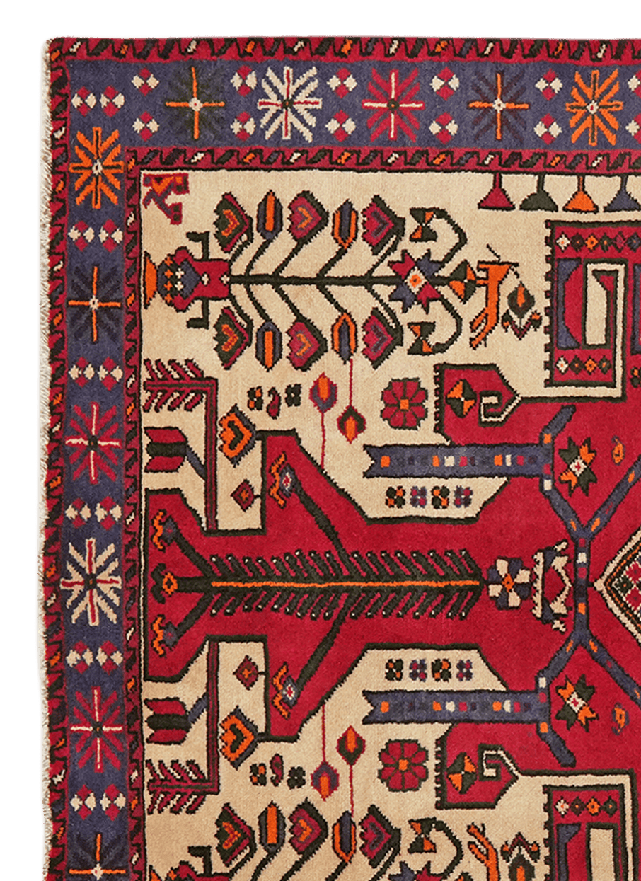 Shahsavan — Hand-knotted, 141x212 cm, Red, 100% Virgin Wool | View 3