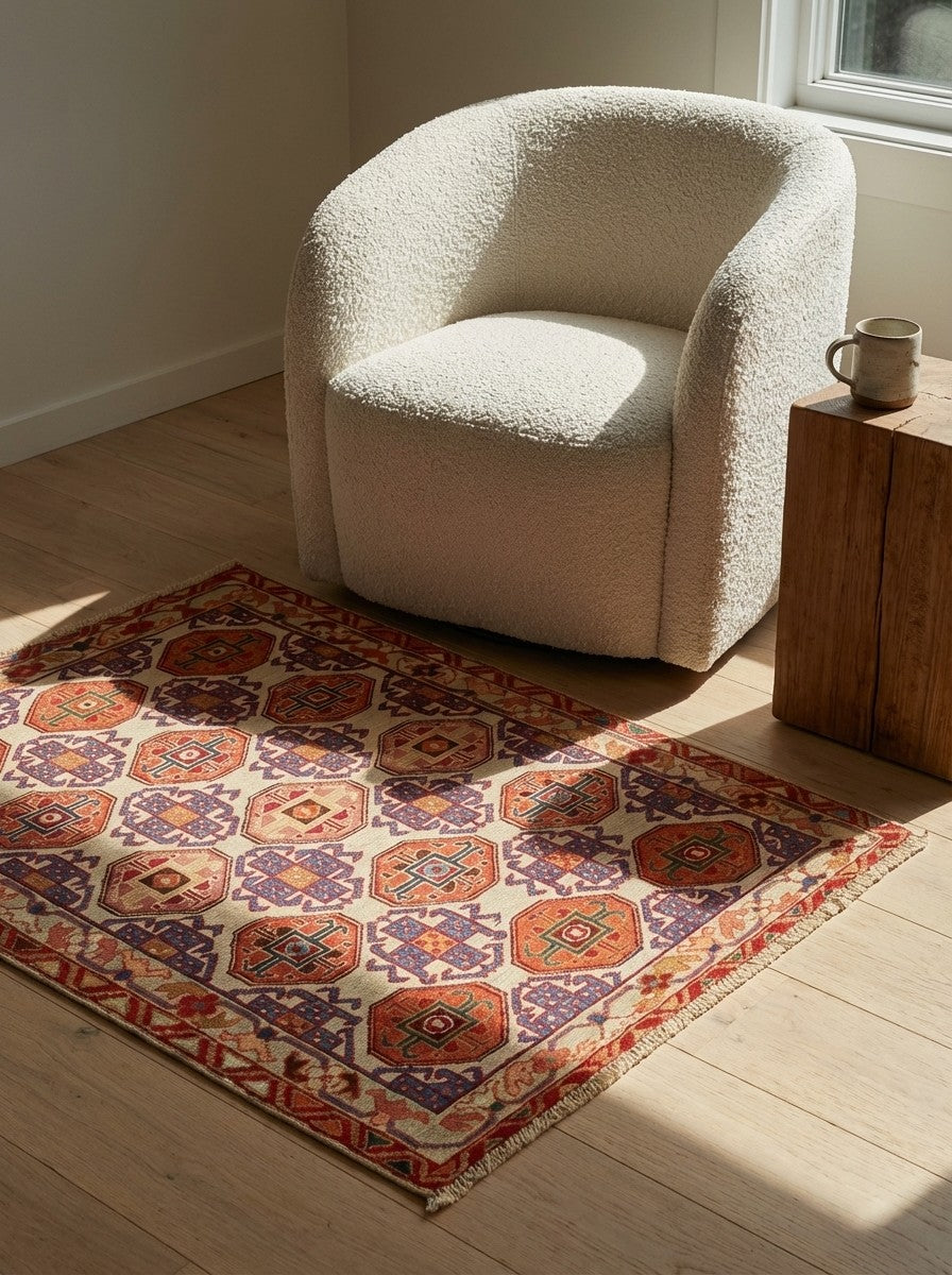Sumak Shahsavan — Handmade, 80x95 cm, Beige, 100% Virgin Wool | Detail view