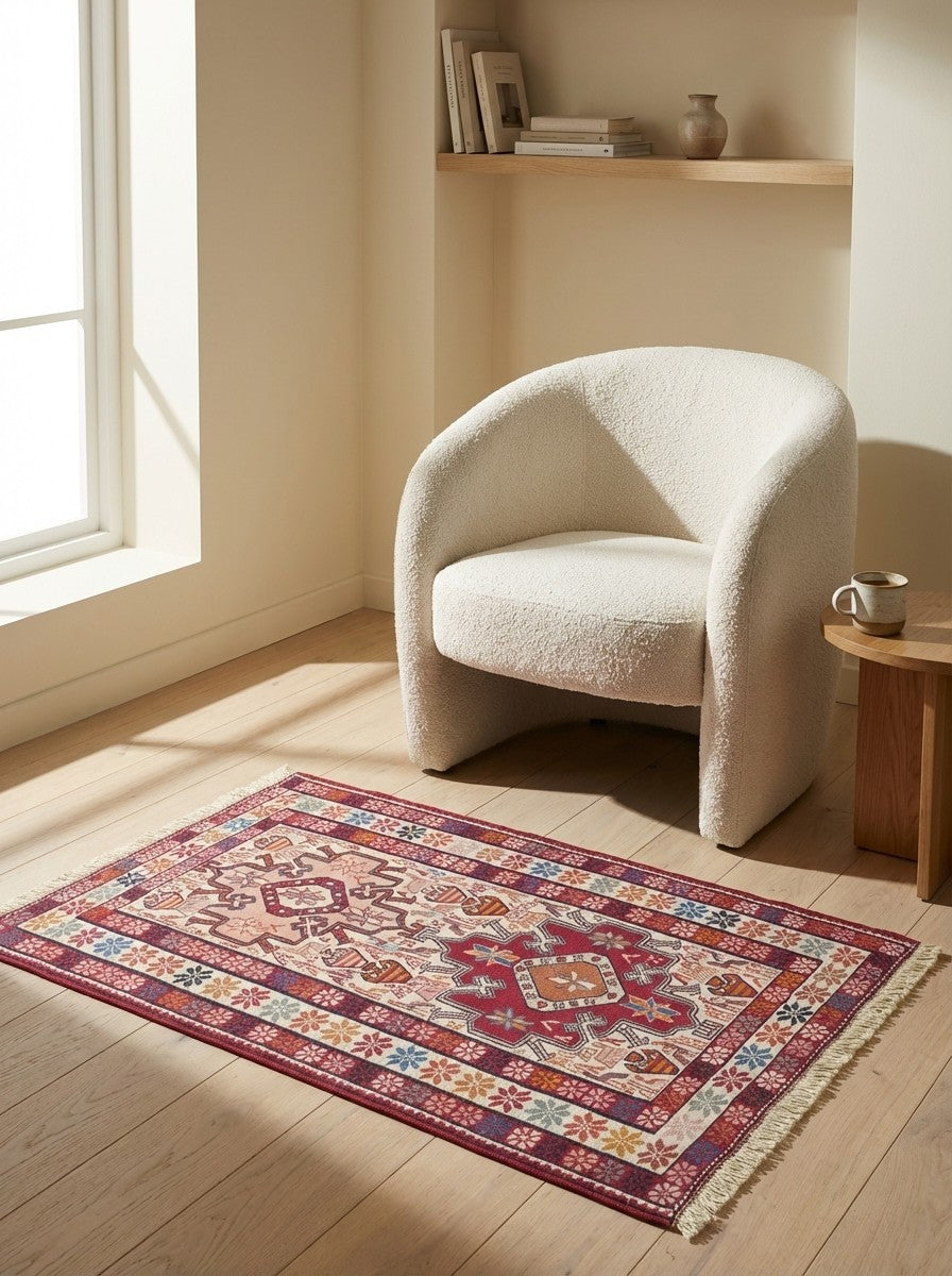 Sumak Shahsavan — Handmade, 78x103 cm, Beige, 100% Virgin Wool | Detail view
