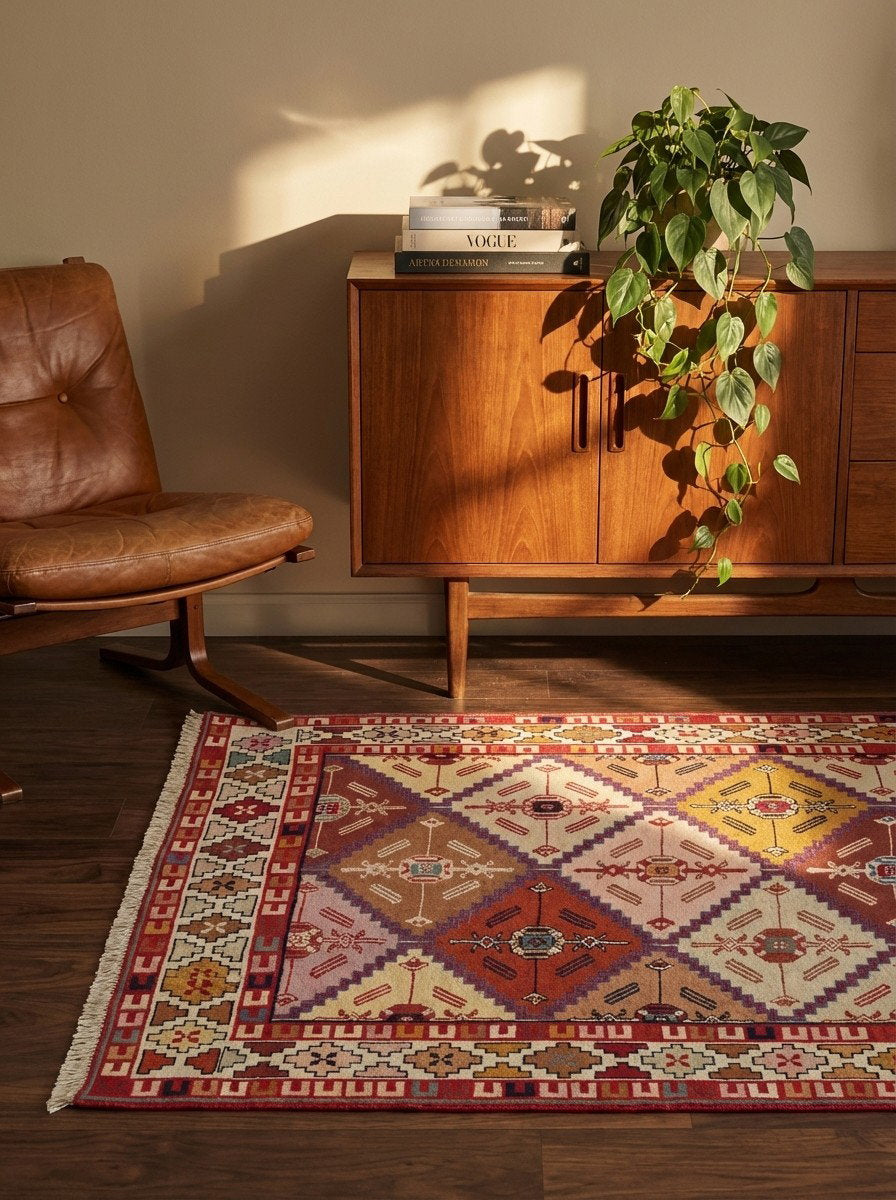 Sumak Shahsavan — Handgefertigt, 151x108 cm, Beige, 100% Virgin Wool | Back view