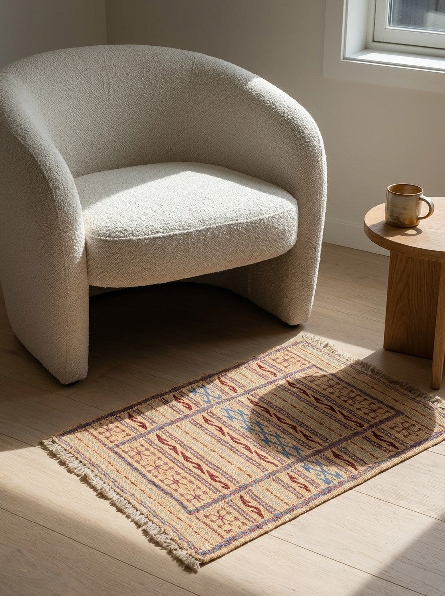 Kelim Kordi — Handmade, 42x63 cm, Beige, 100% Virgin Wool | Detail view