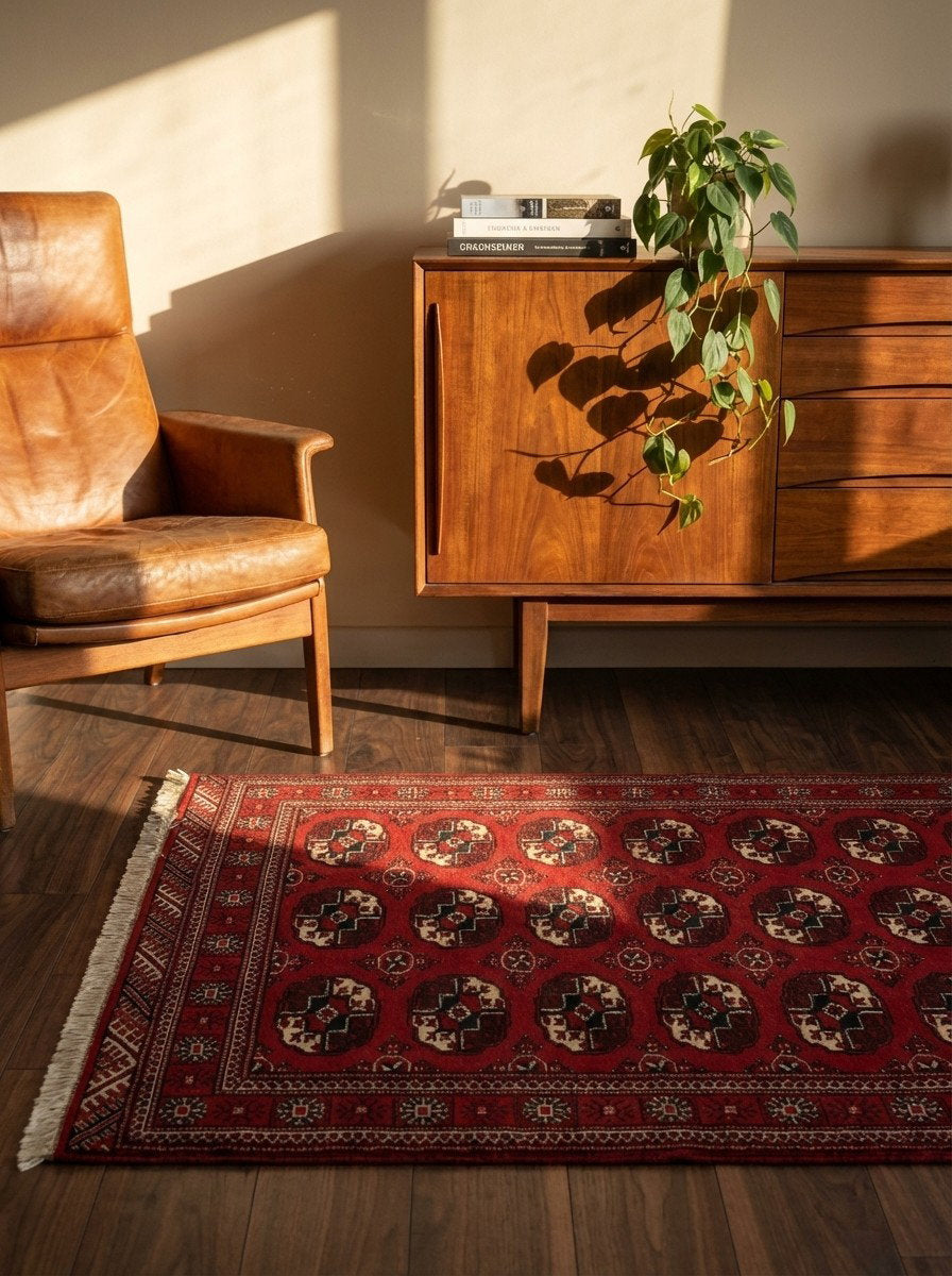 Turkman — Handgefertigt, 178x107 cm, Rot, 100% Virgin Wool | Back view