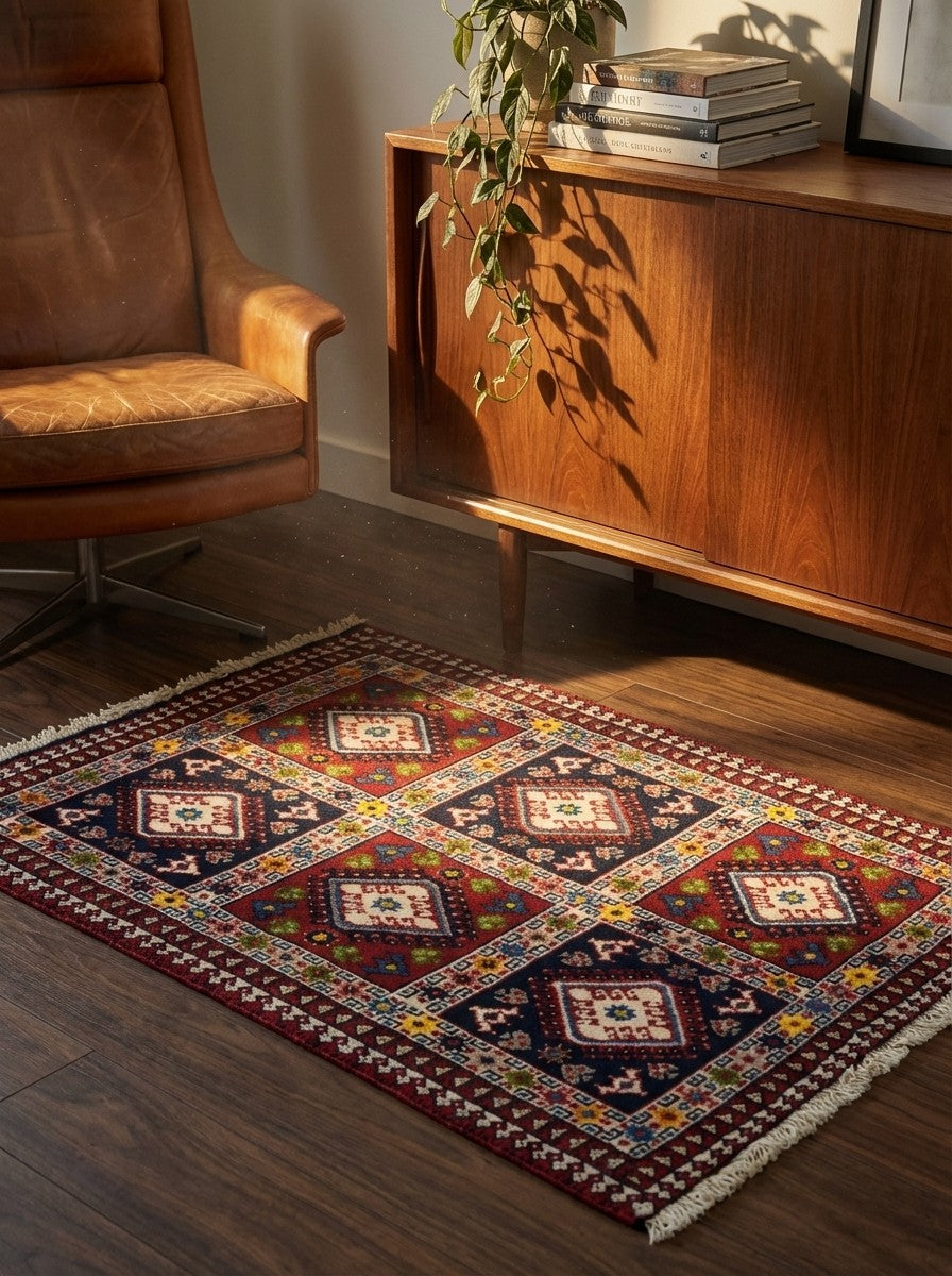 Yalameh — Hand-knotted, 60x93 cm, Multicolor, 100% Virgin Wool | Back view