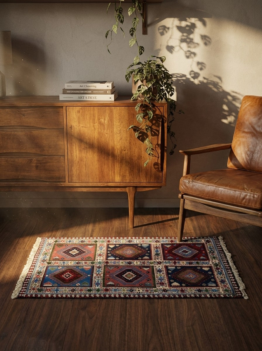 Yalameh — Hand-knotted, 62x96 cm, Multicolor, 100% Virgin Wool | Back view