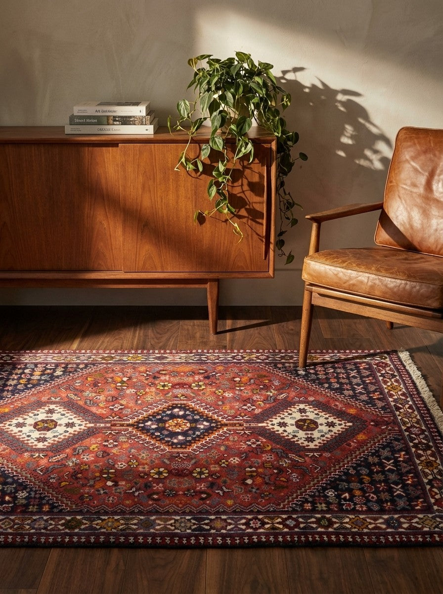 Yalameh — Hand-knotted, 100x151 cm, Red, 100% Virgin Wool | Back view