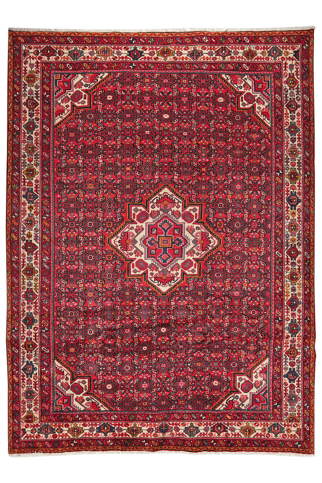 Hosseinabad — Hand-knotted, 222x307 cm, Red, 100% Virgin Wool | Main view