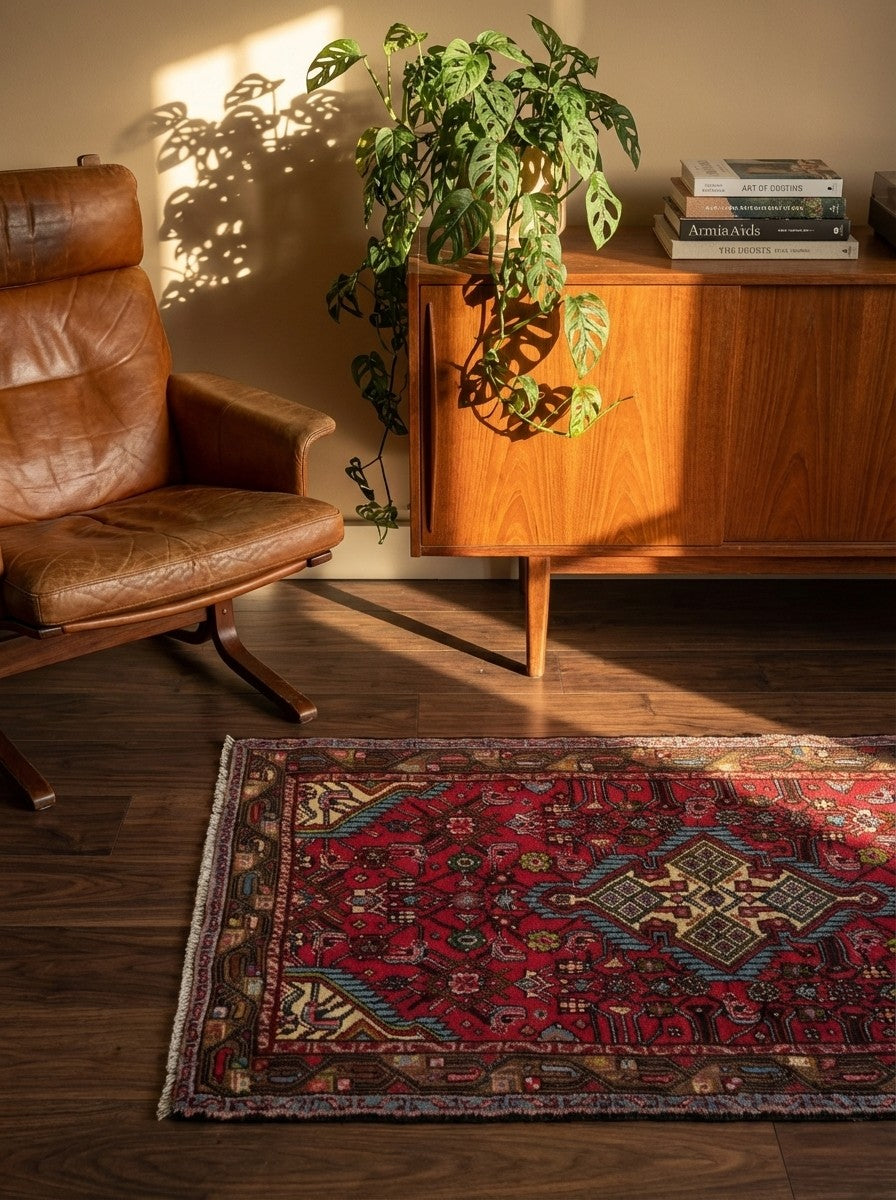 Assadabad — Hand-knotted, 77x131 cm, Red, 100% Virgin Wool | Back view