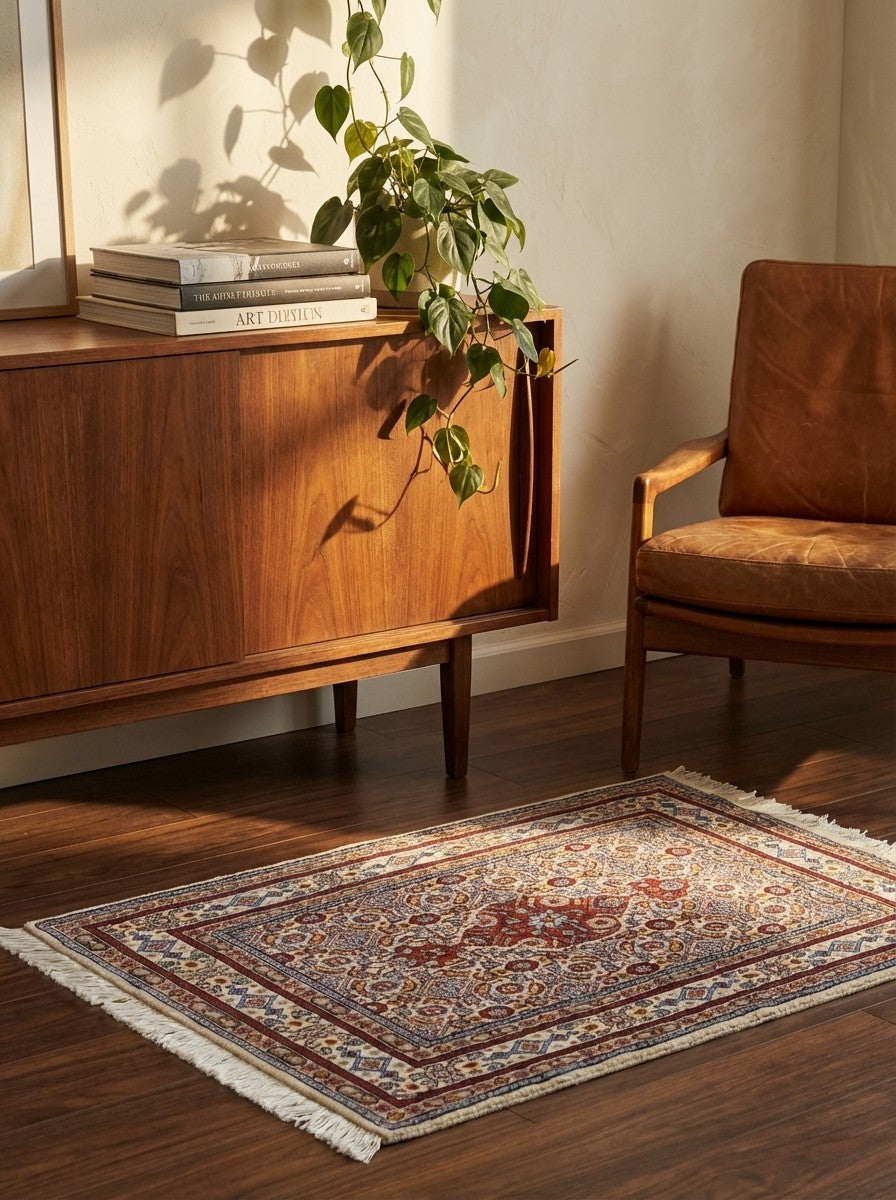 Moud Mahi — Hand-knotted, 58x87 cm, Beige, 100% Virgin Wool | Back view