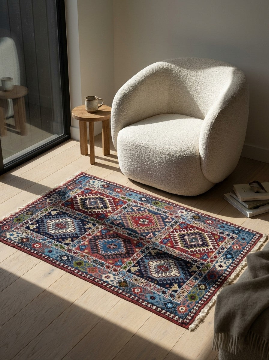 Yalameh — Hand-knotted, 79x125 cm, Multicolor, 100% Virgin Wool | Detail view